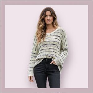 Free People Ivory Combo Marled Songbird Pullover